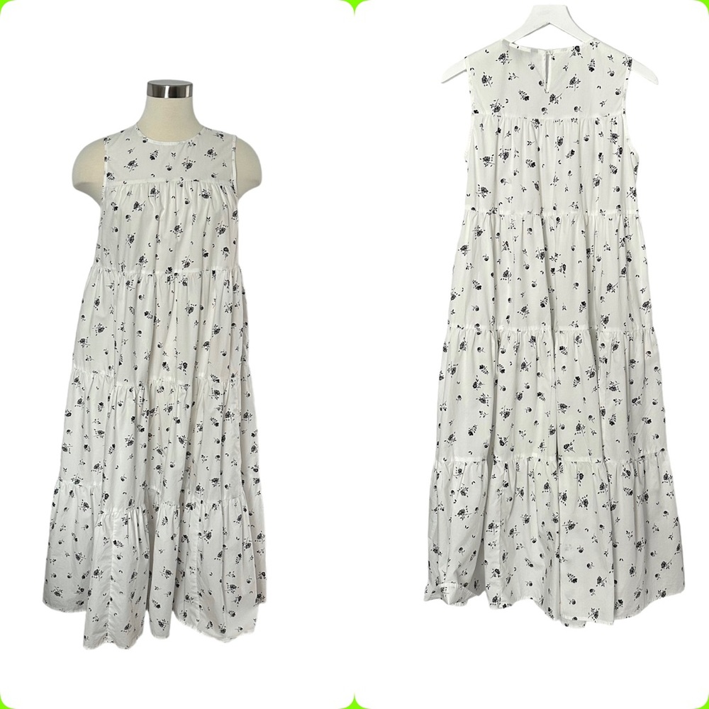 Banana Republic White Floral Cotton Sleeveless Trapeze Dress Size Small